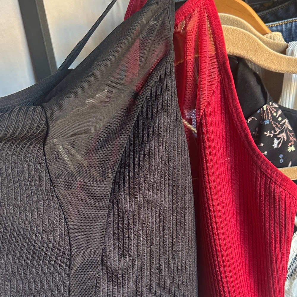 Black and Red Ribbed Tank Tops